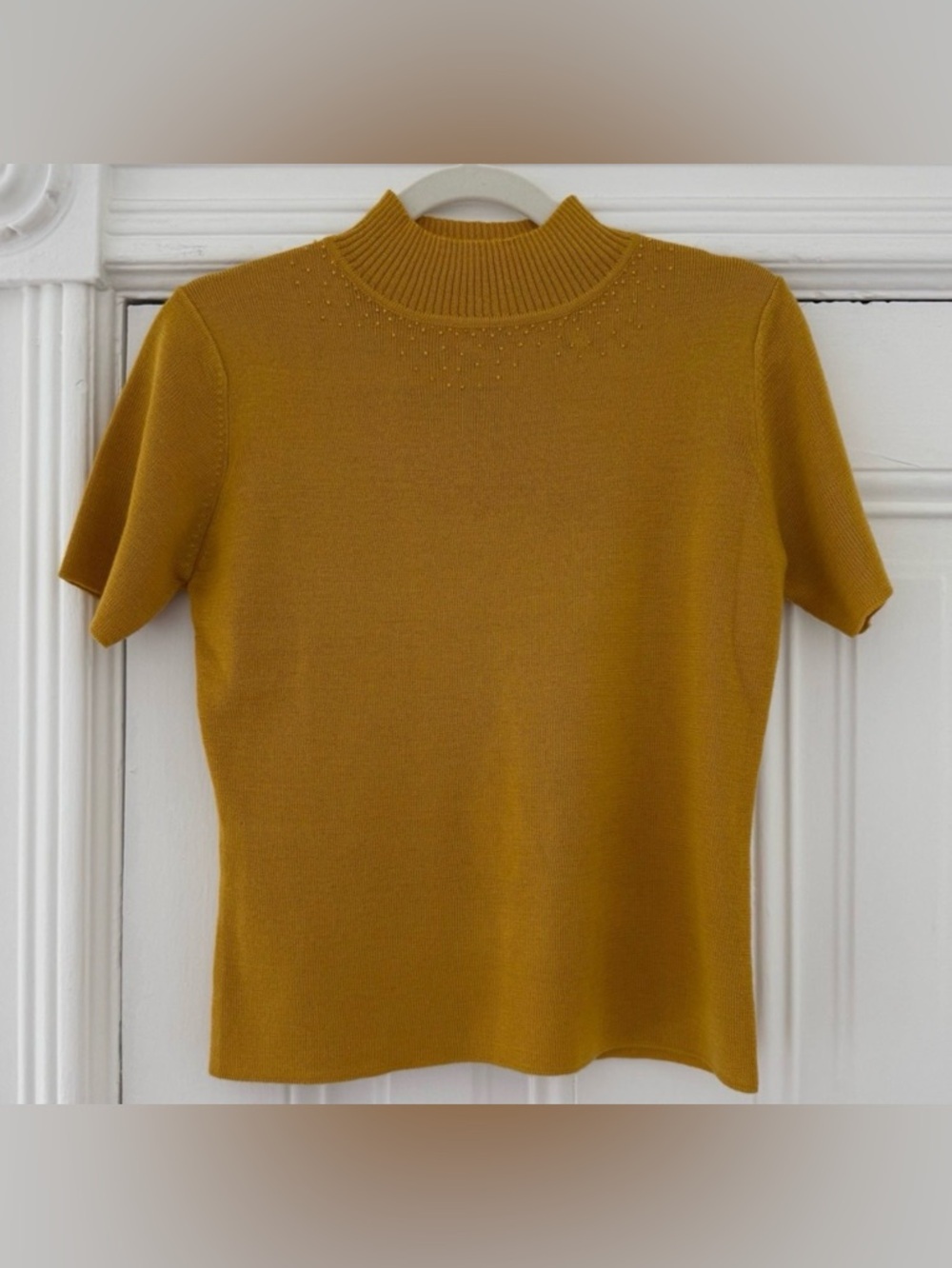🦊 Mustard Yellow Short Sleeve Top With Beaded Collar